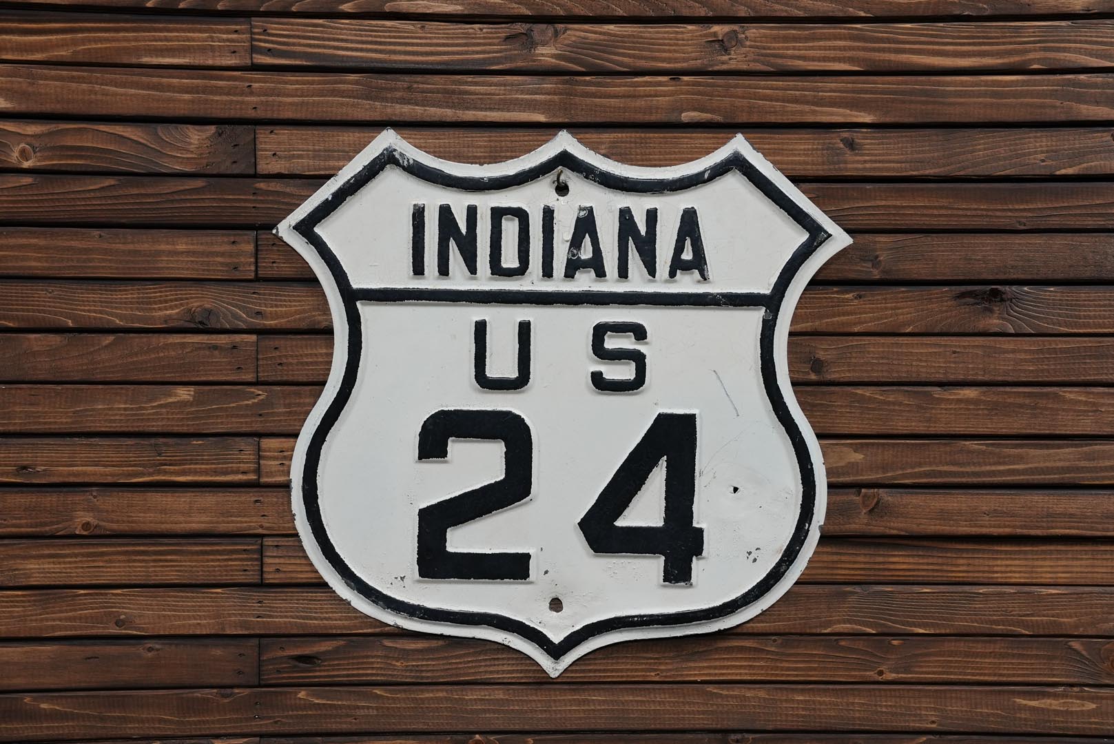 US 24 Highway Marker Embossed Enamel Die-Cut Metal Sign