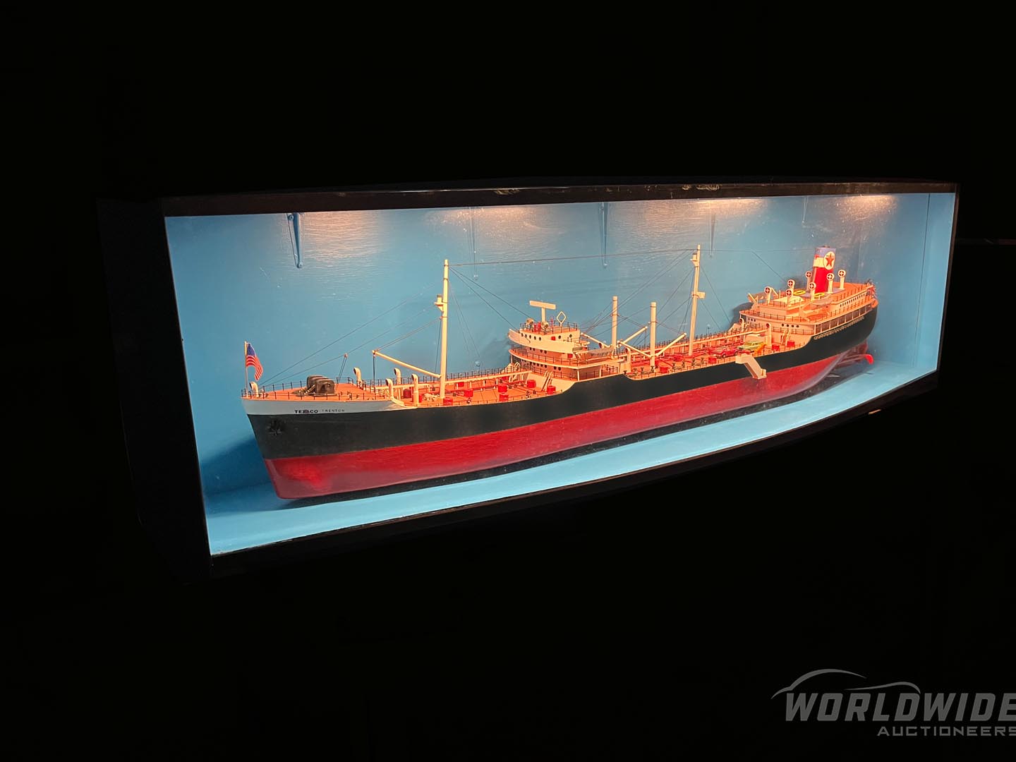 1940s Texaco Trenton Ship Model in Lighted Cabinet