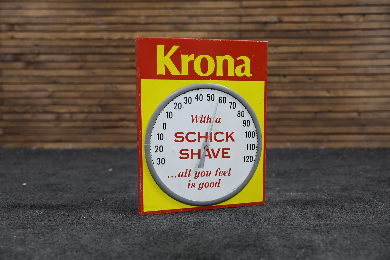 1970s Schick Krona Advertising Tin Sign Themometer