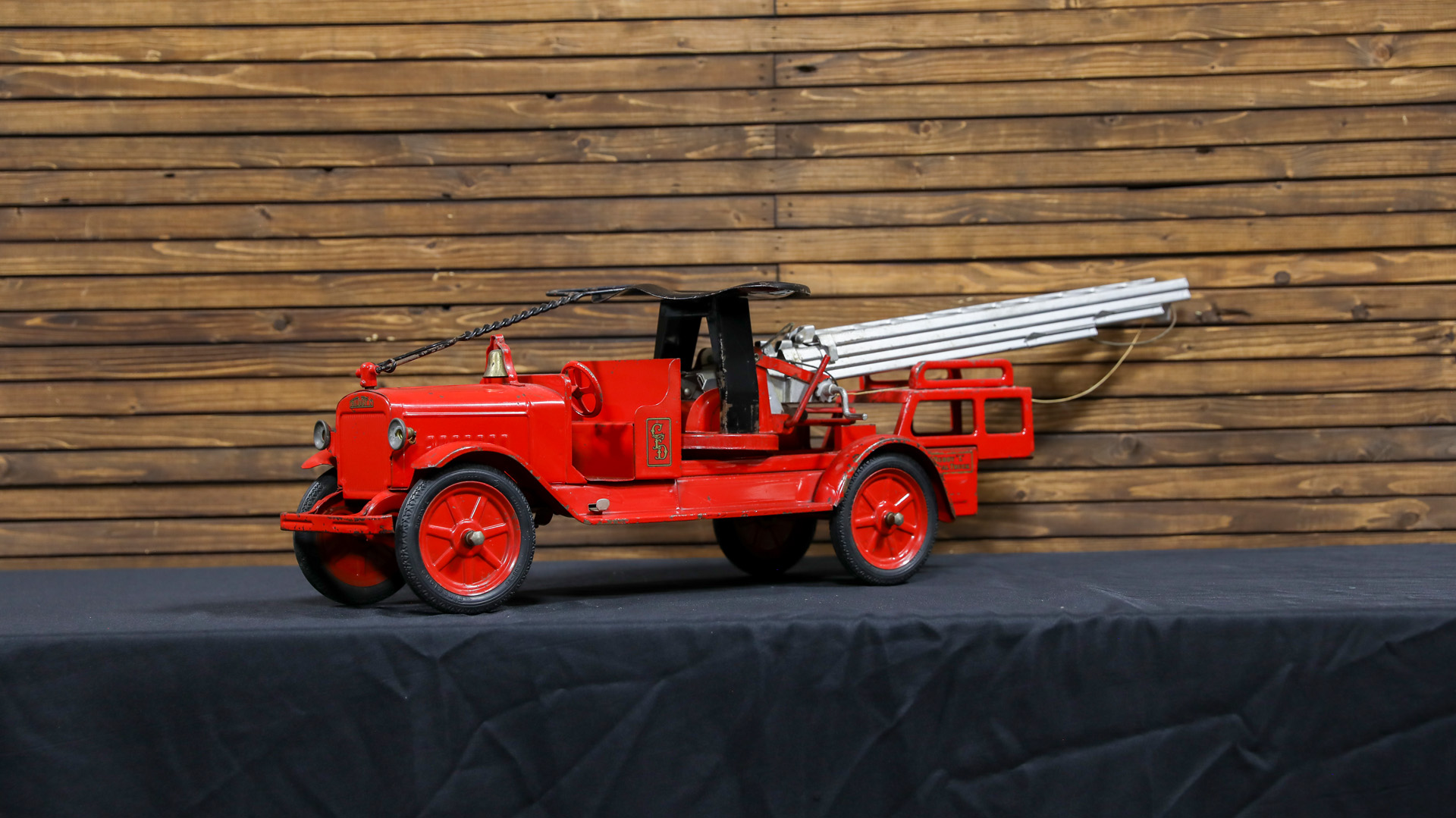  Buddy L Pressed Steel Rideable  Aerial Fire Truck Toy - Original 