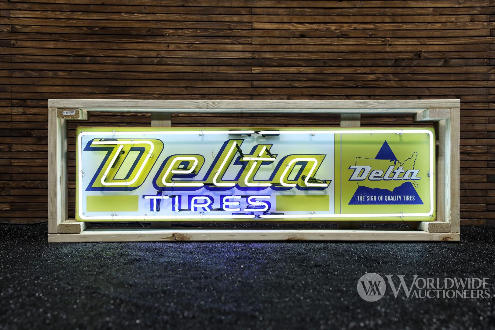 1960s Delta Tires Single-Sided Tin and Neon Sign