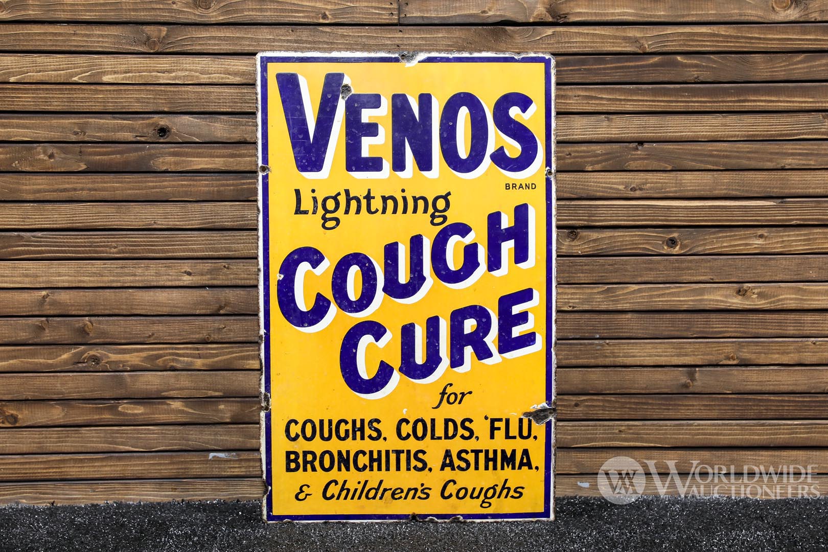 Early 1900s Venos Lightning Cough Cure Single-Sided Porcelain Sign