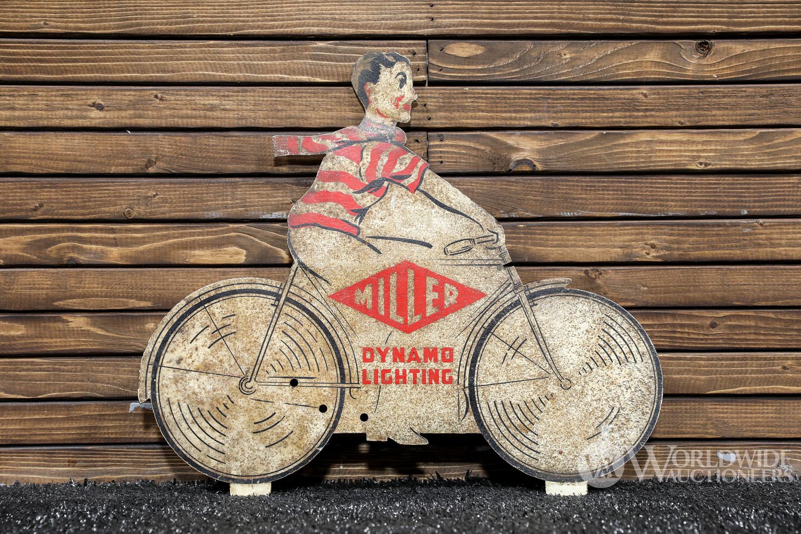 1910s Miller Dynamo Lighting Bicycle Cut-Out Tin Sign 