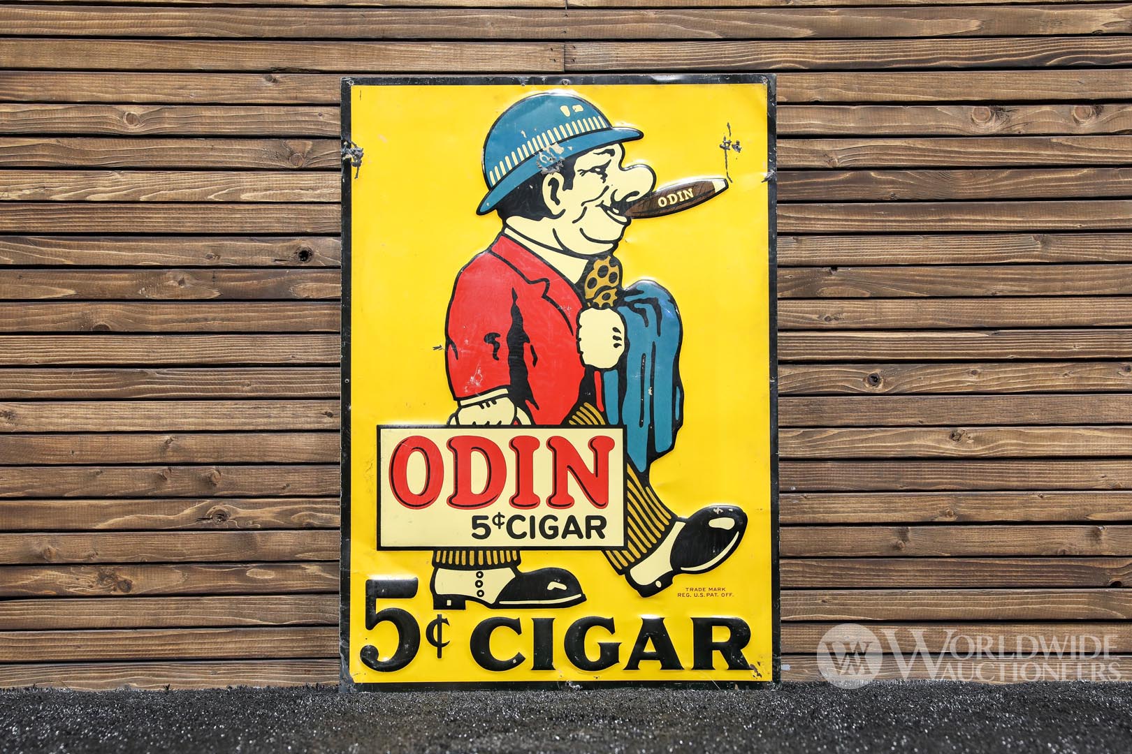 1930s Odin Cigars Yellow Metal Sign
