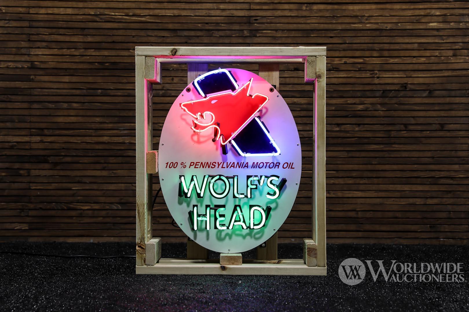 Wolf's Head Motor Oil Oval Neon Sign