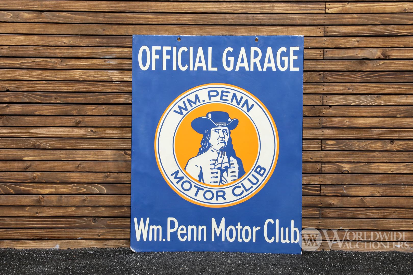 Official Garage Wm. Penn Motor Club Double-Sided Porcelain Sign